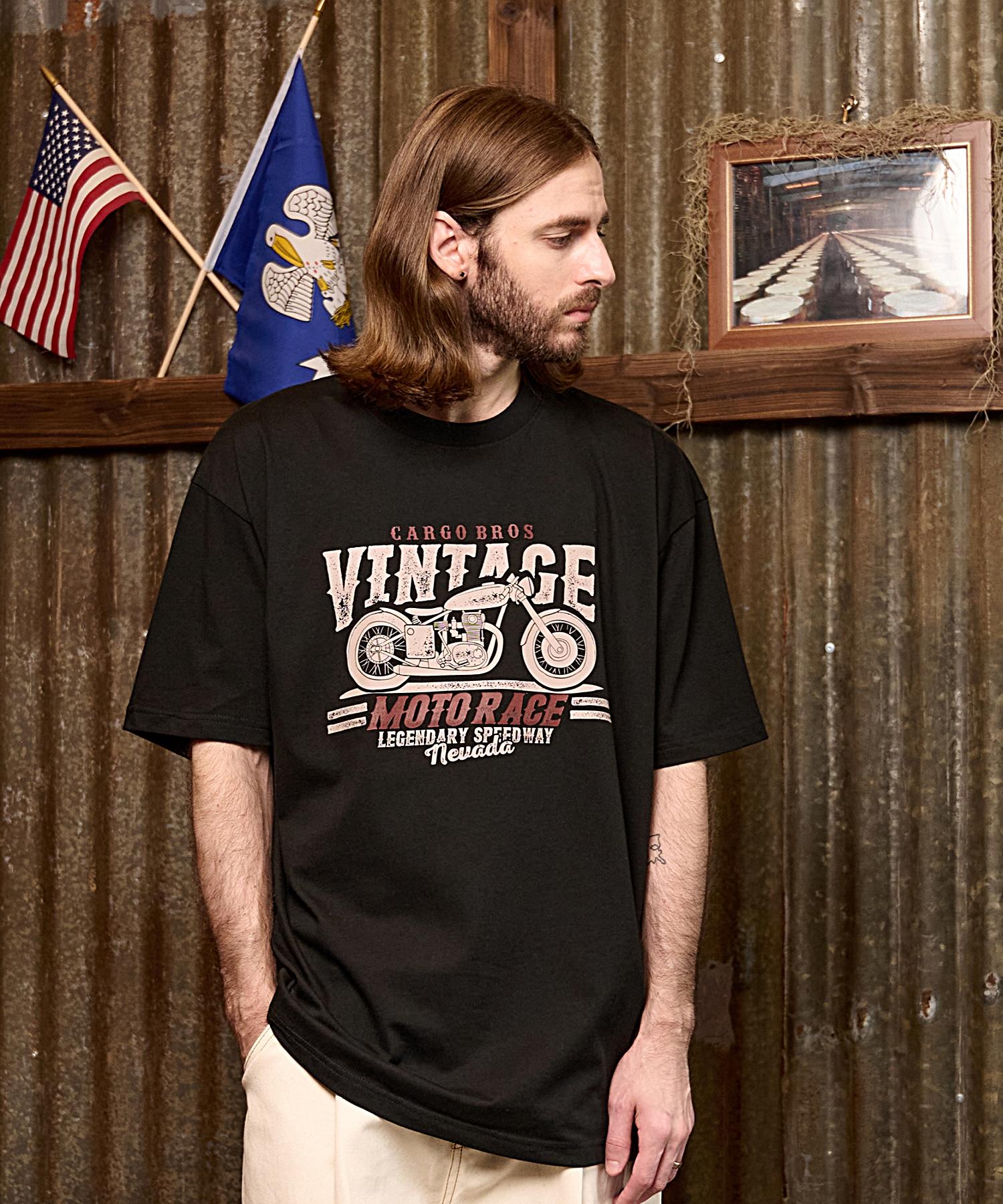 Cargo Bros Bike Vintage Short Sleeve T-Shirt (Black) L