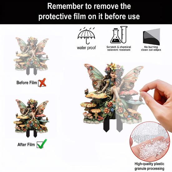 Yousheng Fairy Garden Stake with Wings, Acrylic Elf on Mushroom Outdoor Decoration, Waterproof Plant Ornament for Potted Flowers Yard