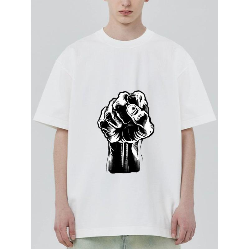 Černé tričko s bílým grafickým designem pěsti pro běžné nošení