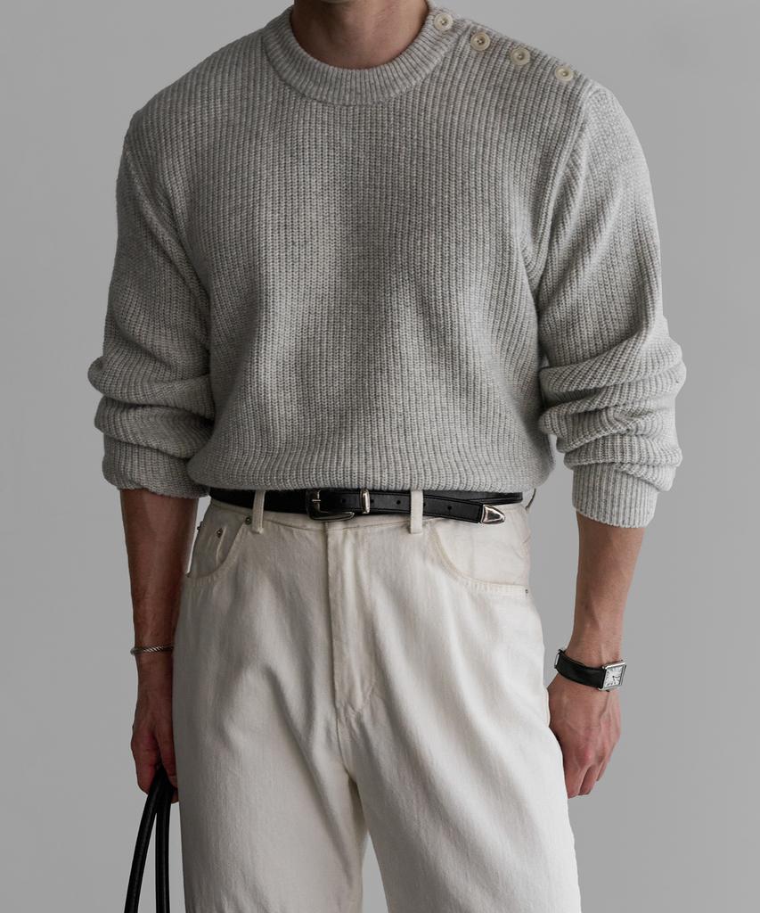 Baulopeulodeogteu Wool Button Round Knit [Gray]