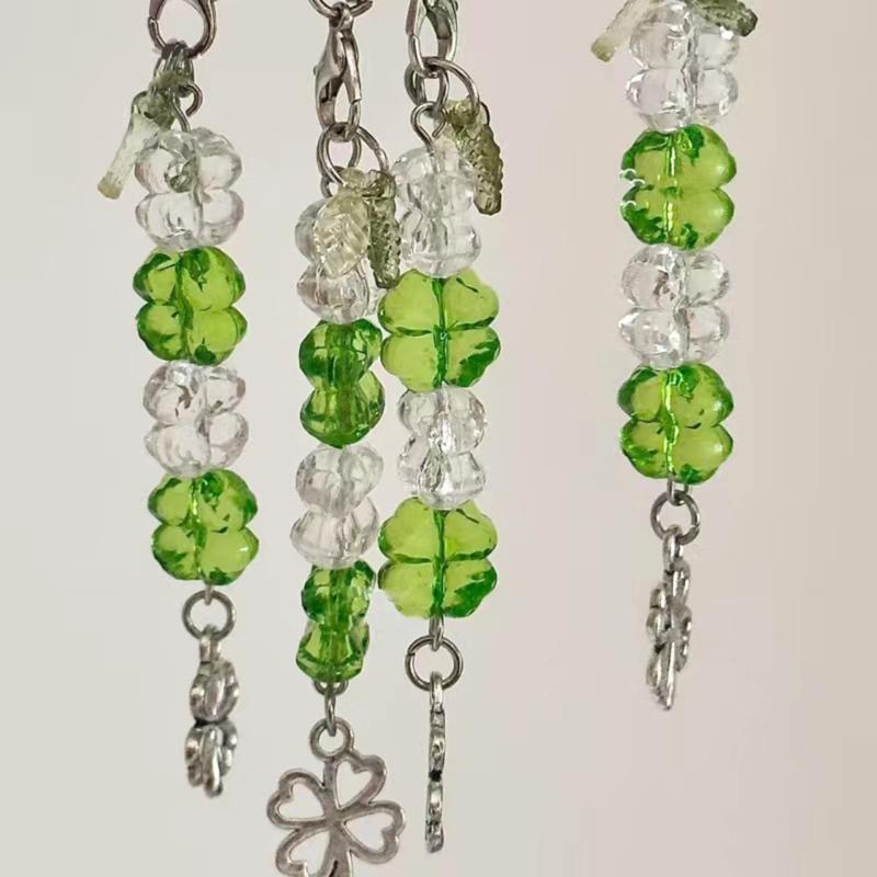 Colorful Keychain Elegant Beaded Four Leaf Clovers Phone Pendant Bag Charm Stylish Accessory for Fashion Enthusiasts