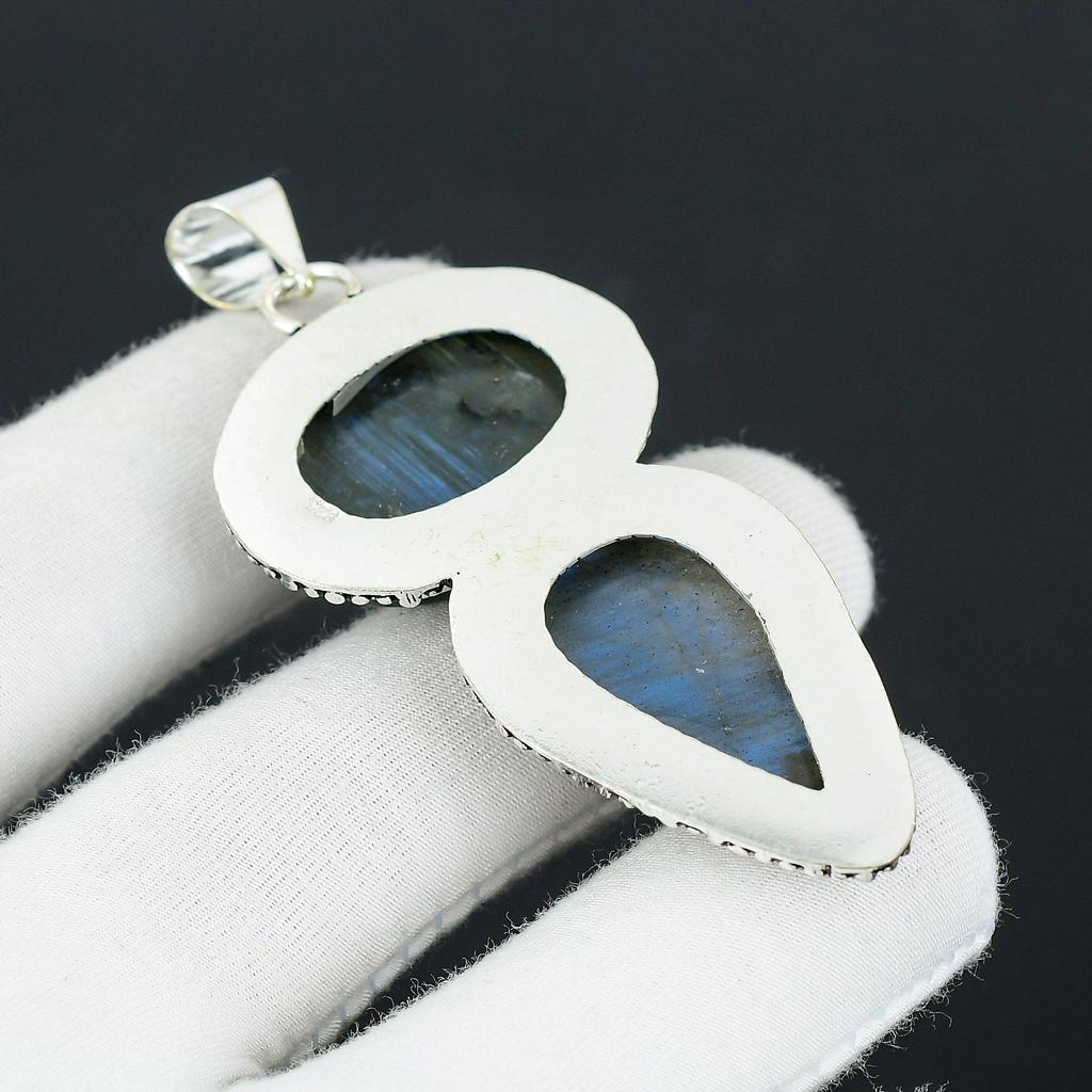 Flashy Labradorite Gemstone Handmade 925 Sterling Silver Jewelry Pendant, Double Stone Pendant, Holiday Gift for Her Jewelry for Special Occasions