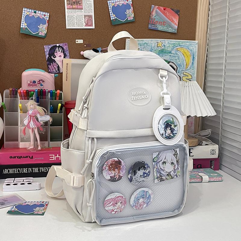 Schoolbag Double shoulder transparent pain bag Student 2nd to 6th grade Junior high school large capacity schoolbag Millet bar storage pain layer 