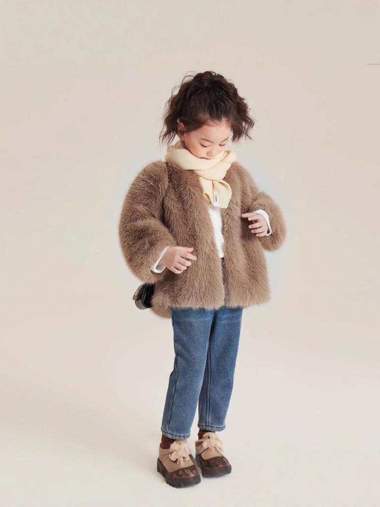 Płaszcz ze sztucznego futra lisa dla dziewczynek na zimę 2025: Bawełniany, Pikowany, Podszyty Aksamitem, Gruby Płaszczyk Dziecięcy