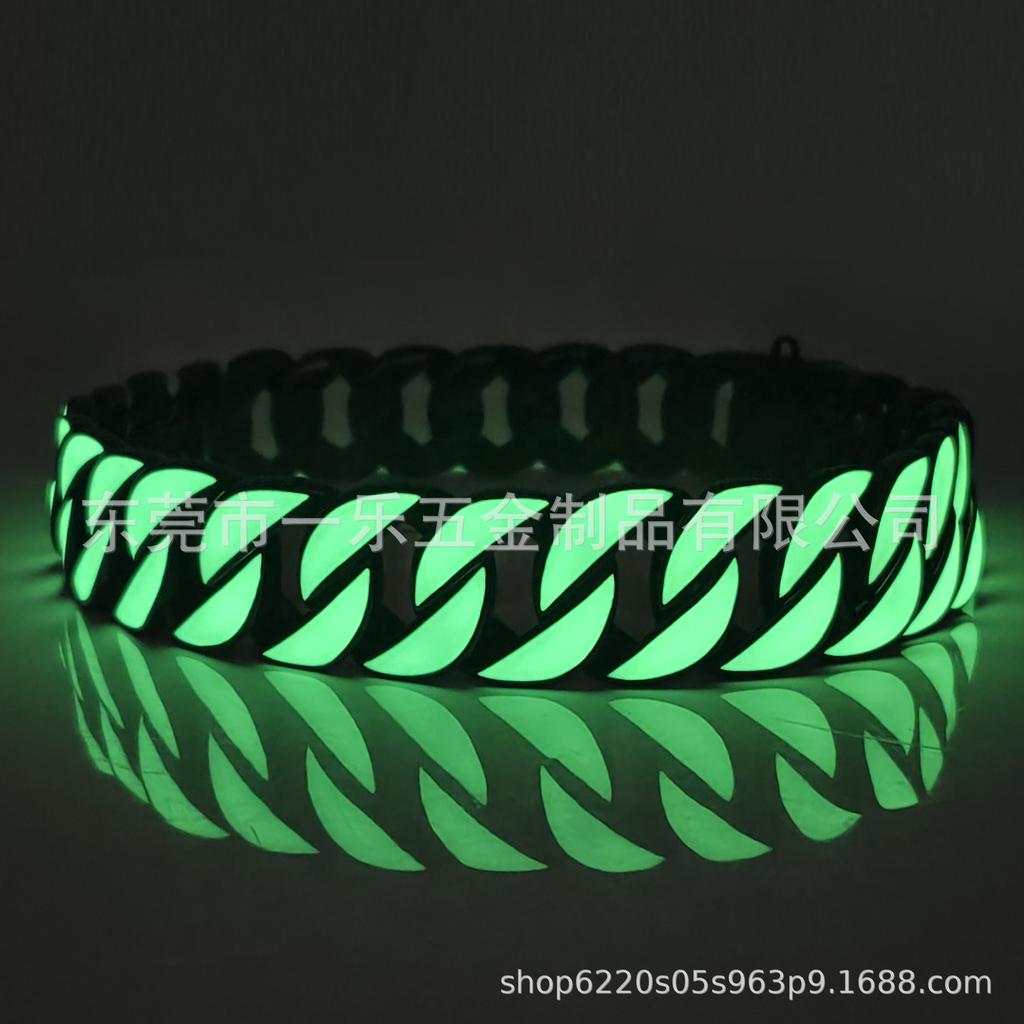 International Network New 32mm Stainless Steel Pet Neck Ring Luminous Multi-Color Luminous Cuban Chain Daytime Normal Light Collar