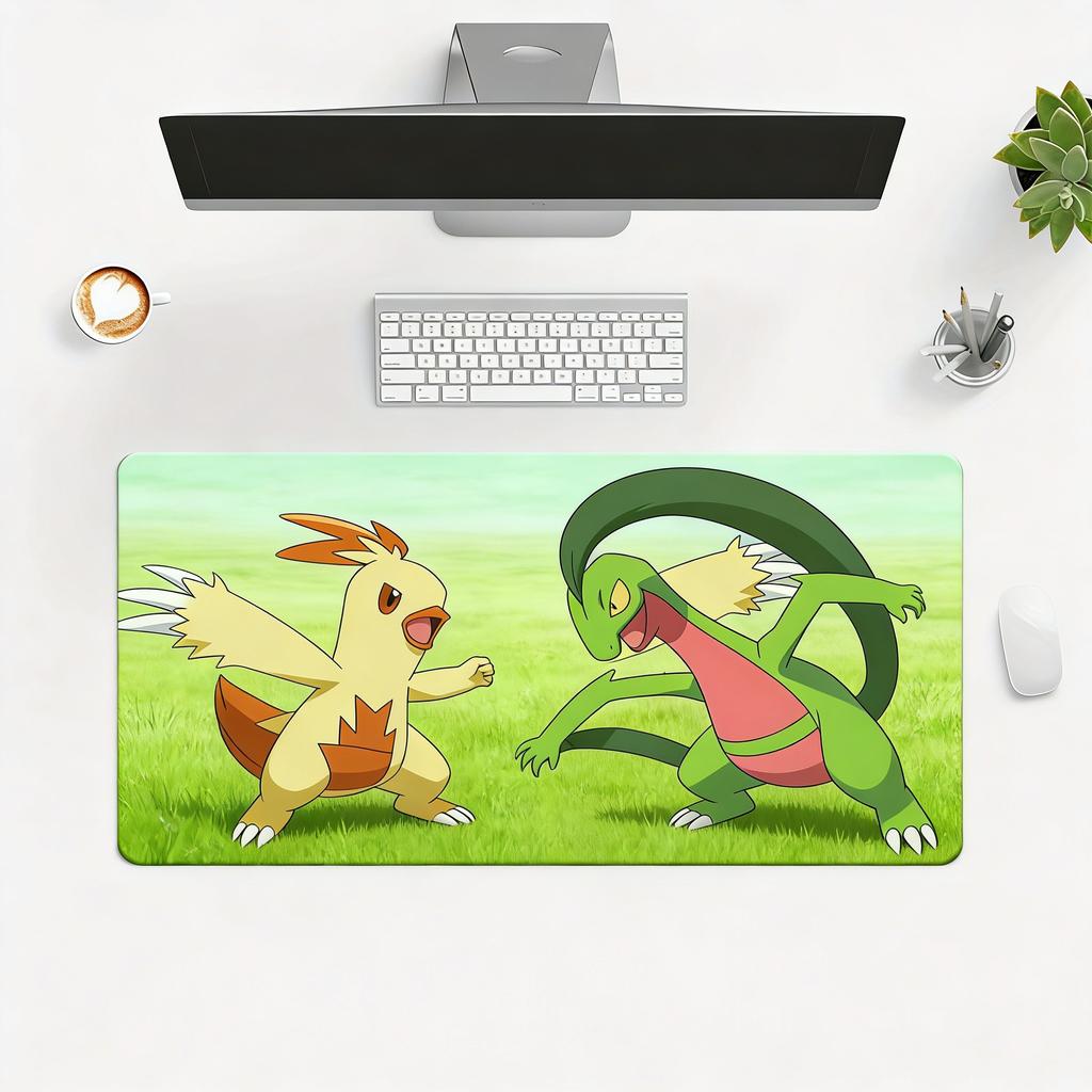 Pokemon Grovyle and Combusken Battle Anime Extended Gaming Mouse Pad Large Desk Mat for PC Laptop