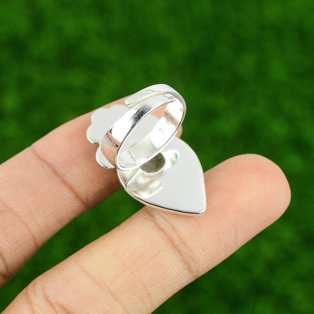 Natural Rainbow Moonstone Multi Stone Flower Adjustable Ring 925 Silver