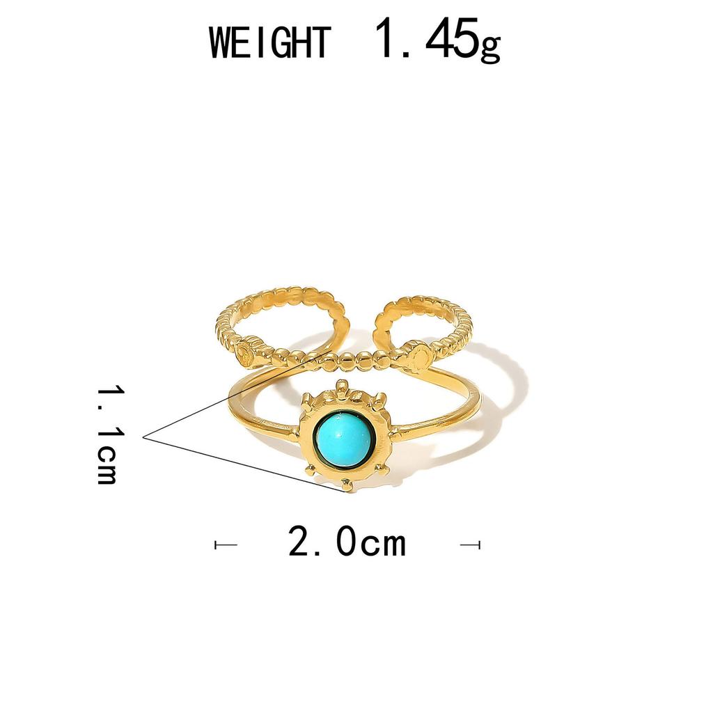 Stainless Steel Ring, Vacuum Plated 18K Gold Star Eye Turquoise Open Jewelry.