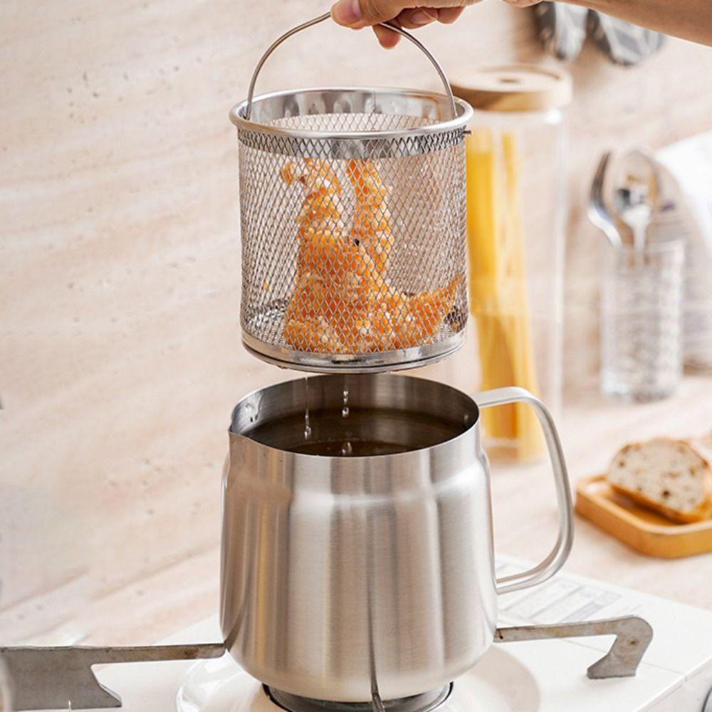 Großer Kapazität Edelstahl Ölfiltertopf Auslaufsicher Frittiertopf Pommes Frites