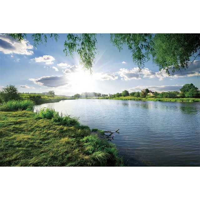 

Зеленый весенний фон с изображением реки и дерева, натуральный цветок, трава, пейзаж, фон для фотостудии, праздничный декор, реквизит для фотосъемки 230X150cm