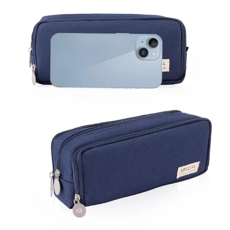 Pencil Case Large Capacity Storage Bag 3 Compartment Pouch Double Side Opened Student Stationery Box Desk Organizer Stain Resistant Stationery Bags
