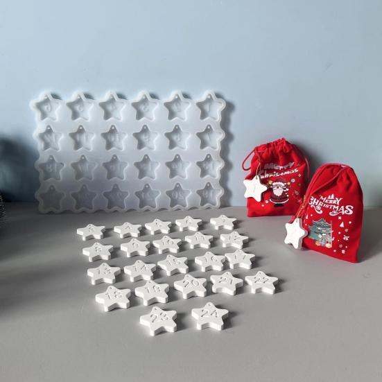 Christmas Countdown Star Silicone Mold with Number Pendants Epoxy Mold for Resin Craft & Gift Tags Flexible DIY Baking Mold for Holiday Decorations