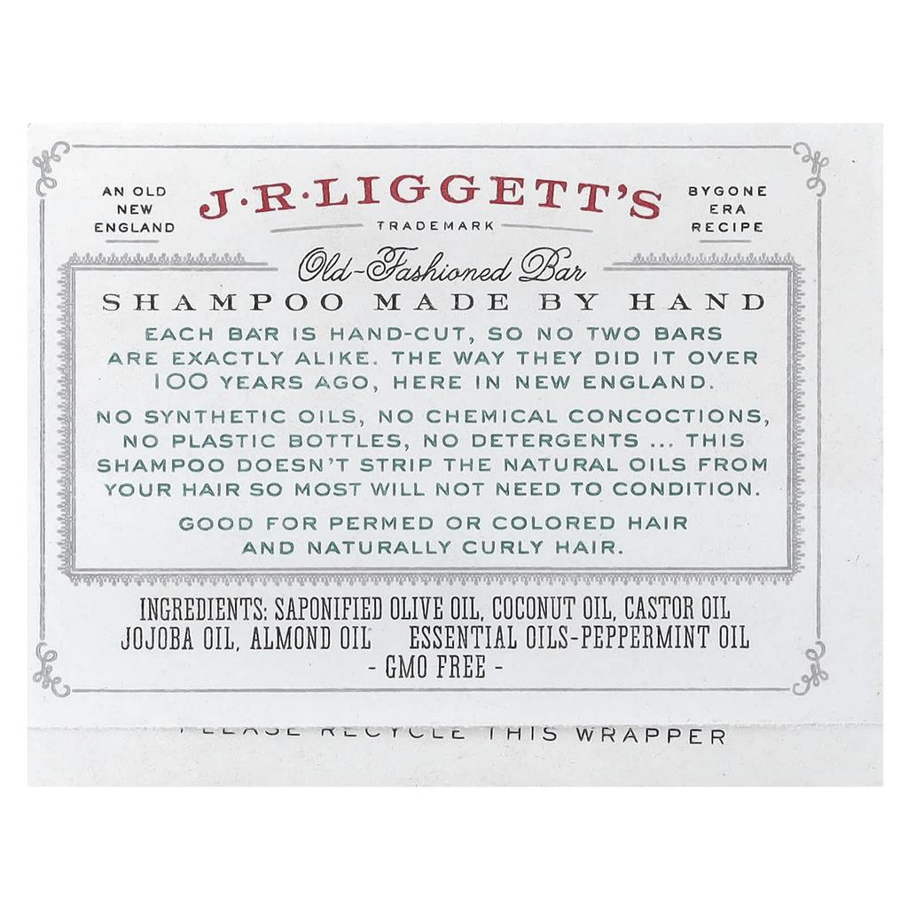 J.R. Liggett'S, Old Fashioned Shampoo Bar, Jojoba & Peppermint, 99G(3.5Oz)