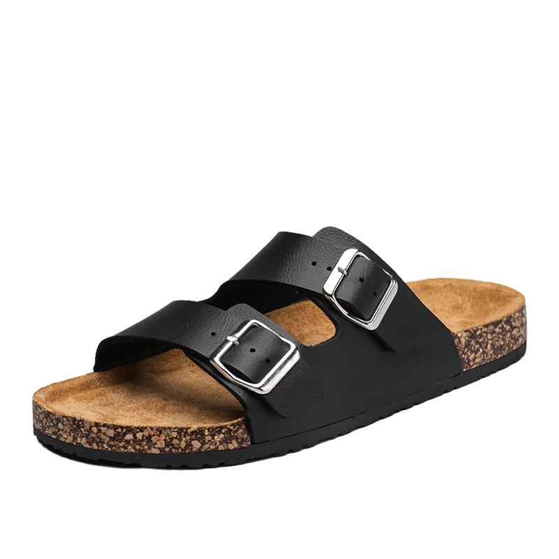 Fashion Luxury Leather Cork Sandals Summer Male Women Mules Slippers Clogs Beach Shoes Classic Buckle Slides Slippers for Men Slippers