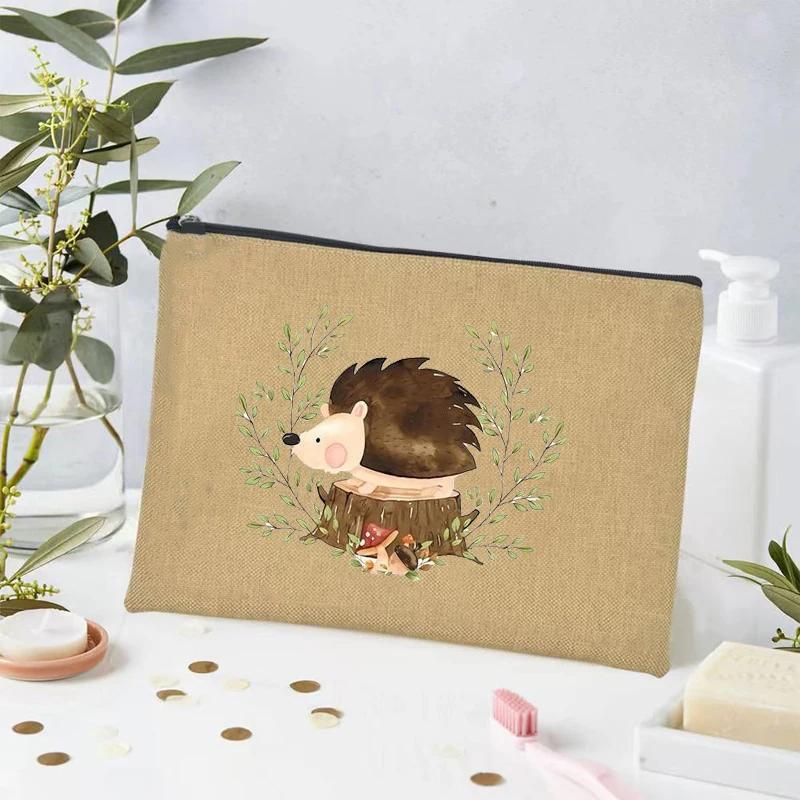 Kawaii Animals Makeup Bag Women Office Supplies Stationery Storage Travel Cosmetic Organizer Eco Canvas Toilet Bags for Ladies