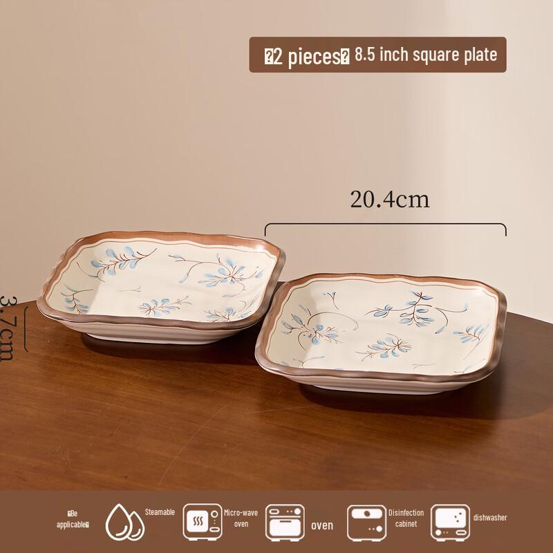 Chinese Style Underglaze Ceramic Square Plate Set