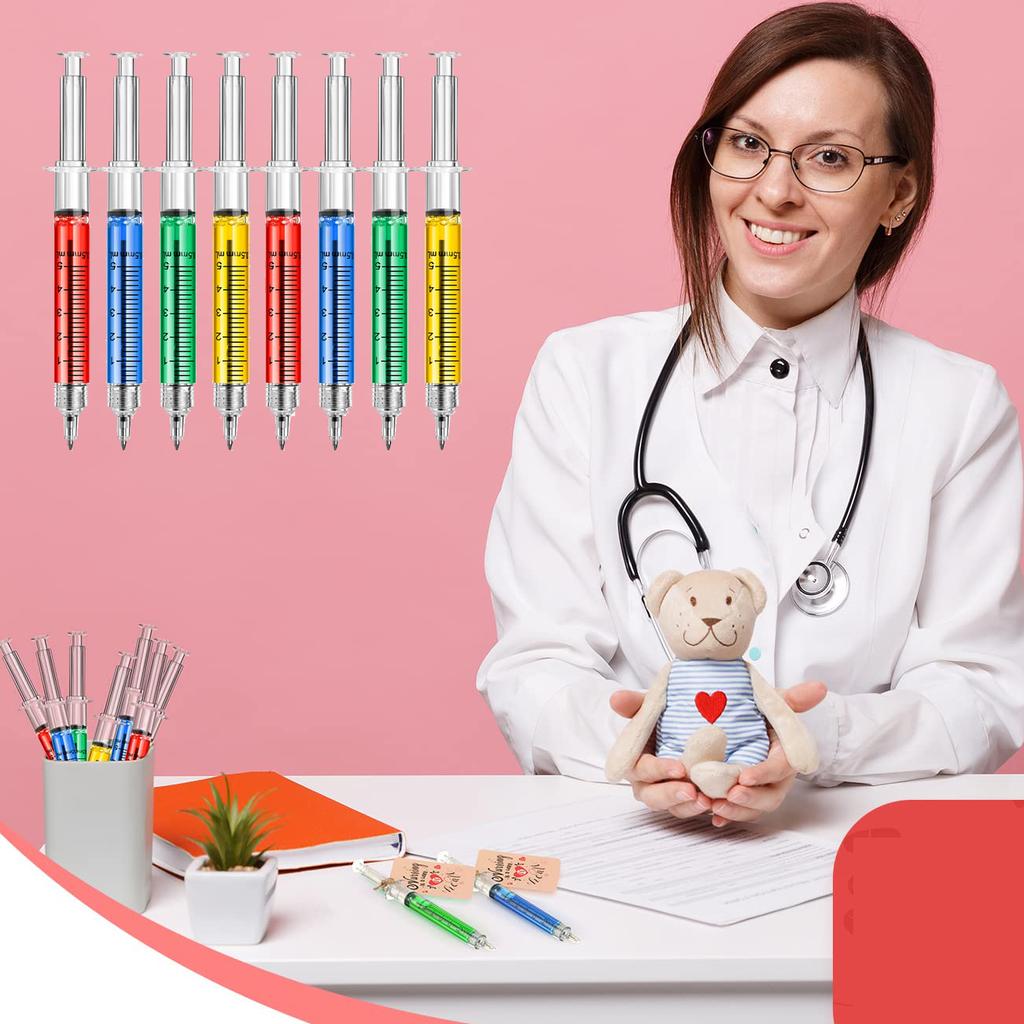 16-48Pcs Syringe Pens Retractable Fun Nurse Pens Novelty Multi Colors Medical Ballpoint Pens Gifts for Nurses Nursing StudentPen