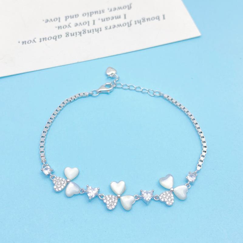 New S925 Sterling Silver Chalcedony Heart Bracelet for Women - Sweet, Adjustable Temperament Birthday Gift S925 Sterling Silver