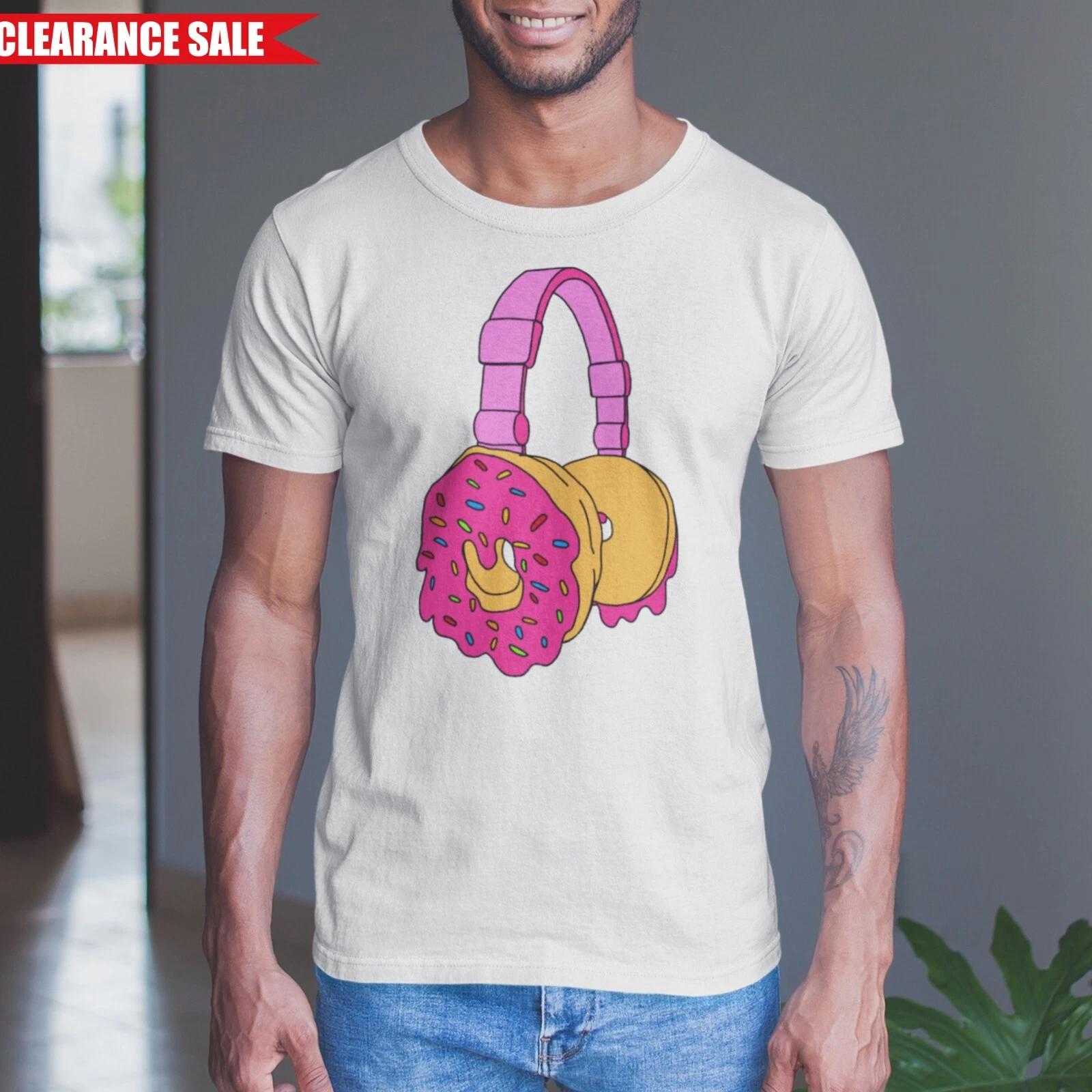 Donut Headphones T Shirt Mens Funny Music Dj Djing Printed Unisex Adults Top Tee S