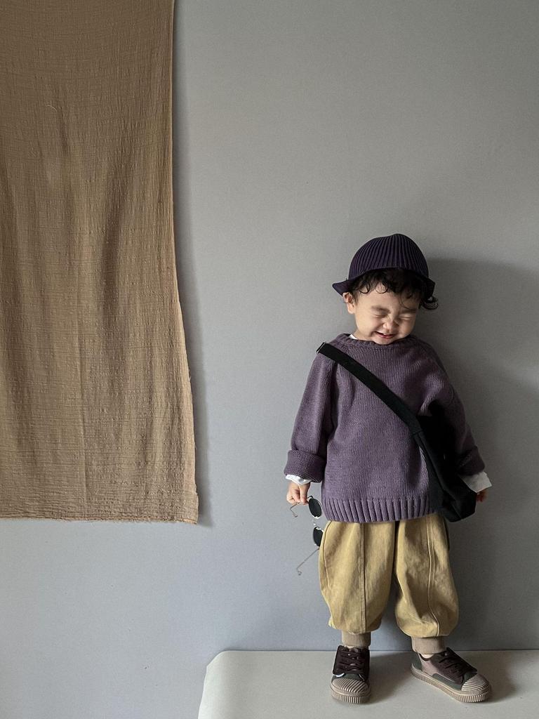 Kids' Spring & Autumn Retro Knit Sweater — Korean Style Raglan Sleeve Pullover for Boys & Girls, 100% Cotton.