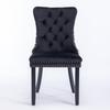 Dining Chairs Set of 2, Hand-Tufted Velvet, Back with Gold Thread Geometric Pattern, Nail Head Trim & Metal Pull Ring, Solid Wood Legs,DE2201BK