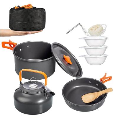 Camping Cookware Kit Outdoor Aluminum Cooking Set Water Kettle Pan Pot Travelling Hiking Picnic BBQ Tableware