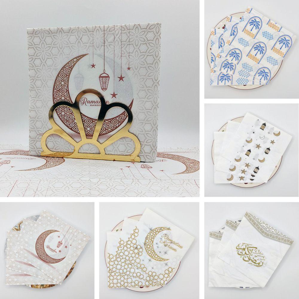 20Pcs Printed Eid Al-Fitr Napkins Double Layer Wood Pulp Ramadan Napkins Disposable Soft Decorative Napkins