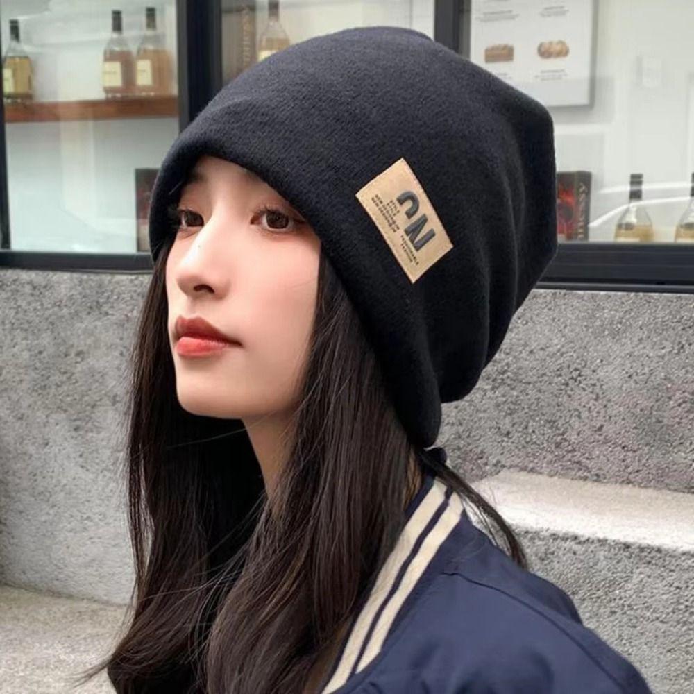 Coldproof Plush Beanies Hats Thickened Letter Pullover Hats Fashion Fleece Knit Beanies  Autumn