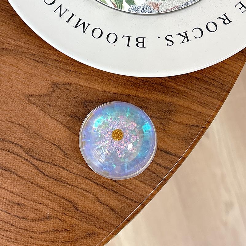 Small Fresh Laser Crystal Ball Flower Sequin Mobile Phone Airbag Bracket Paste Dream Girl Heart Ring