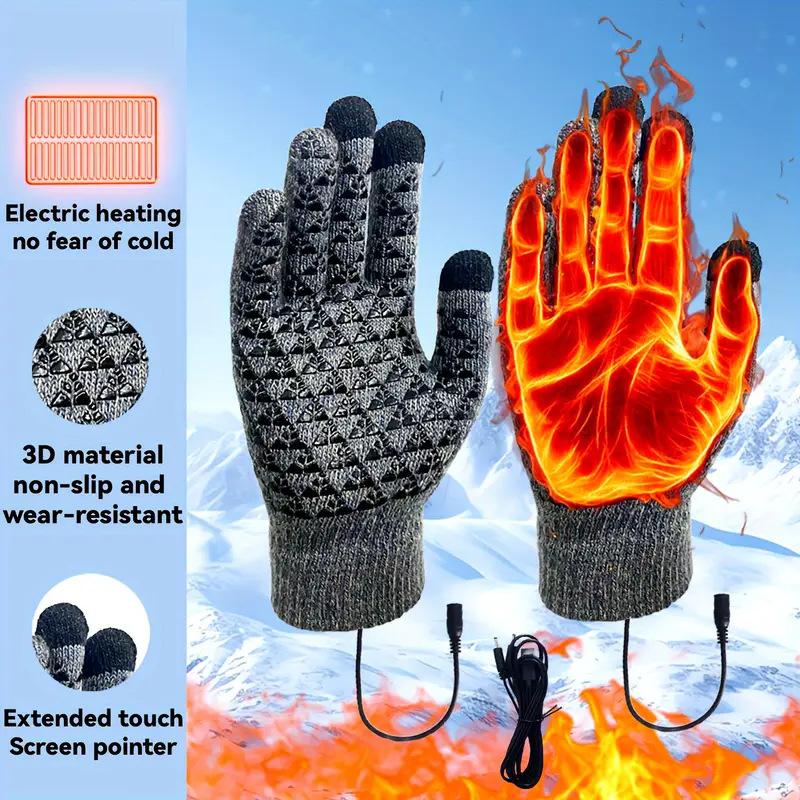 Heated Electric Gloves with Touch Screen, Five-Finger Writing Capability, Heating, Warmth, and Thickened Insulation. Full-Finger Knitted Electric