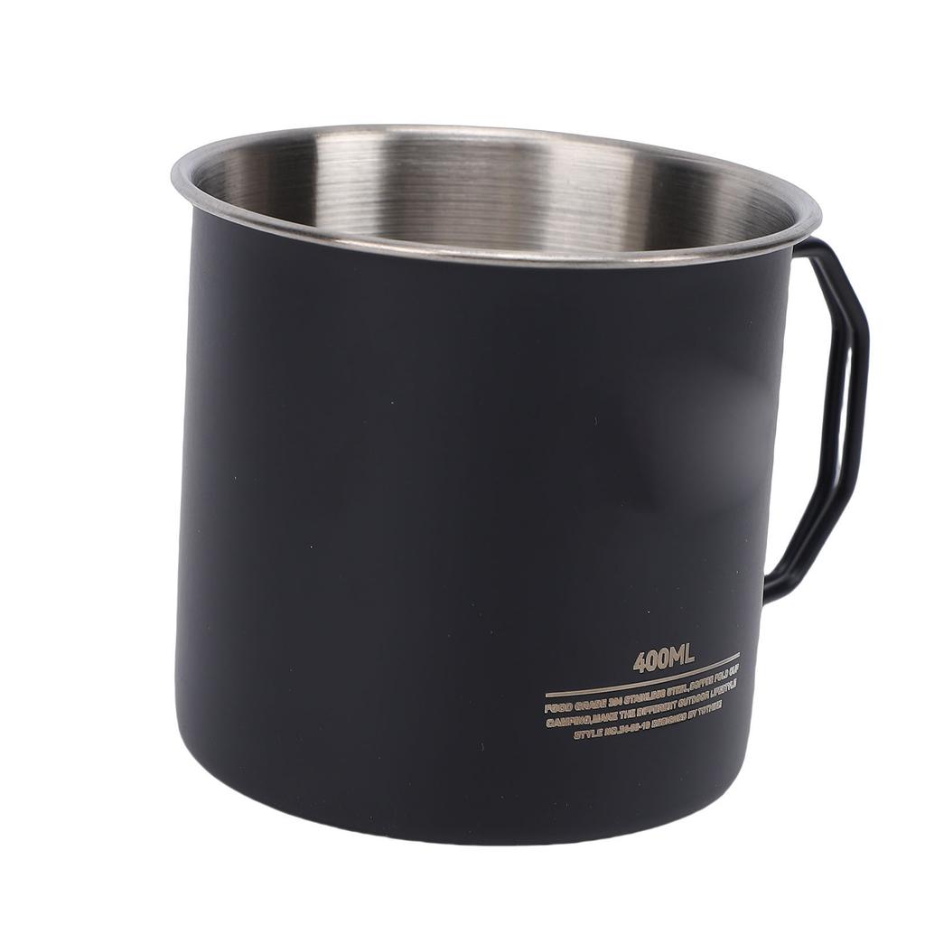 304 Stainless Steel Camping Mug Outdoors Cup with Foldable Handle 400ml for Backpacking Hiking Picnic Fishing