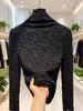 Women's High-Neck Lace Jacquard Base Layer Top - Fleece or Thin-Lined for Autumn & Winter Warmth.