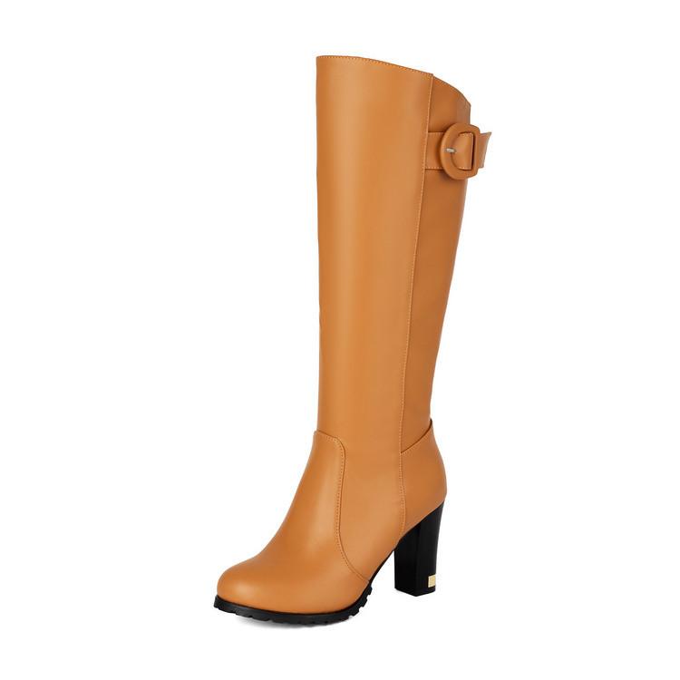 Coarse Heel High Knight Boots Autumn and Winter Side Zipper Belt Buckle But Knee Long Tube Skinny Fashion Boots High Boots