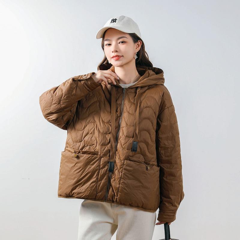 Feather winter new 90 white duck down solid color versatile fashion loose simple coat down jacket women