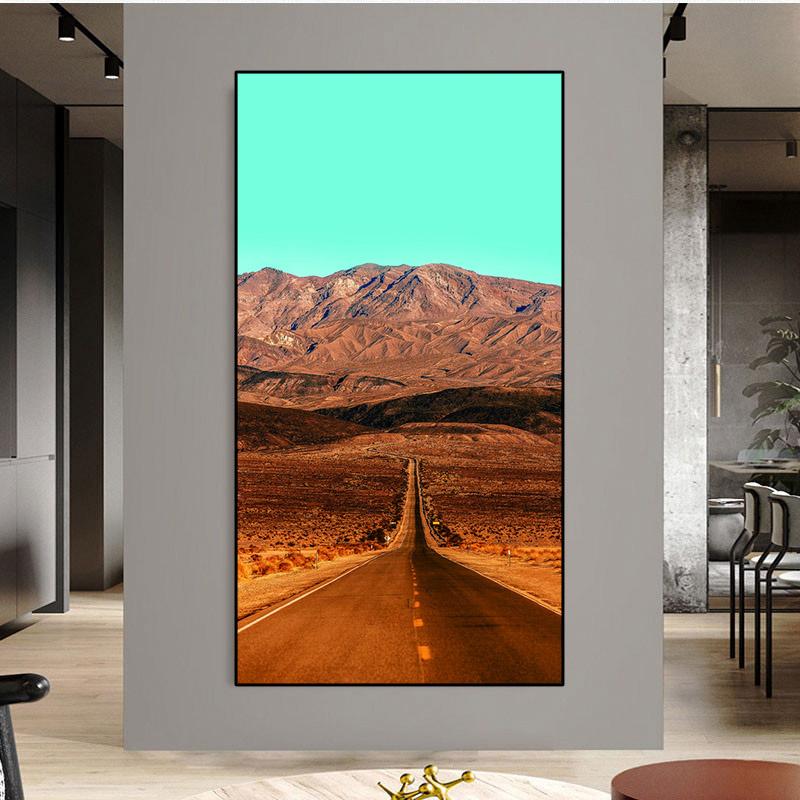 Abstract Golden Landscape Mountain Road Canvas Painting Posters And Prints Wall Art Pictures Living Room Home Decor No Frame