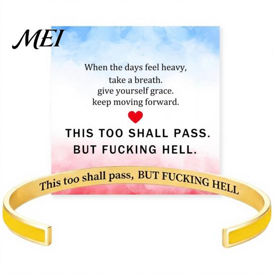 Bracciale Promemoria Resilienza Questo Passerà Anche Questo Bracciale a Manetta con Mantra, Messaggio Nascosto Inciso Elegante Accessorio di Incoraggiamento Ispirazionale
