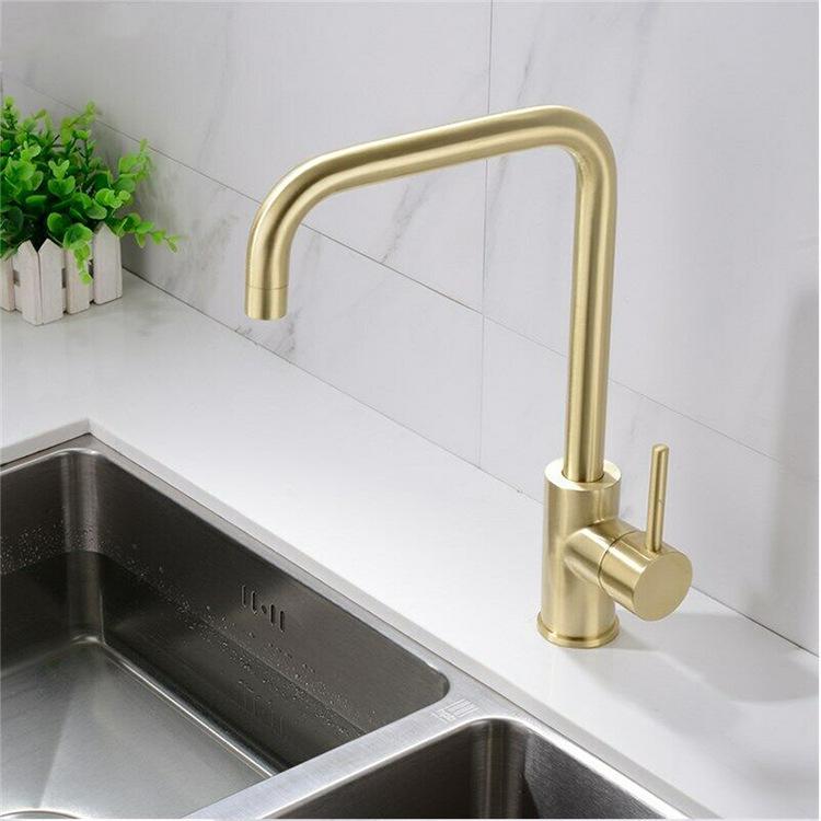 Stainless Steel Brushed Gold Kitchen Faucet with Hot and Cold Water Mixer
