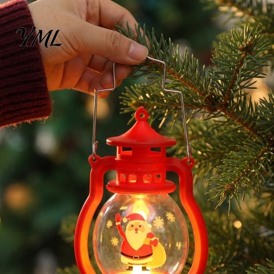 Xmas Window Ornament Christmas Lantern Night Light, Retro Santa/Snowman/Tree Handheld Oil Lamp with Festive Party Decoration Warm LED, Cute