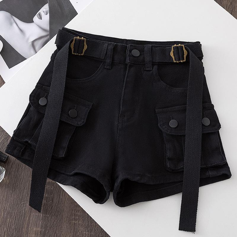 Green Work Wear Shorts Summer Cool Girl Chic Belt Pocket High Waist Dance Short Pants