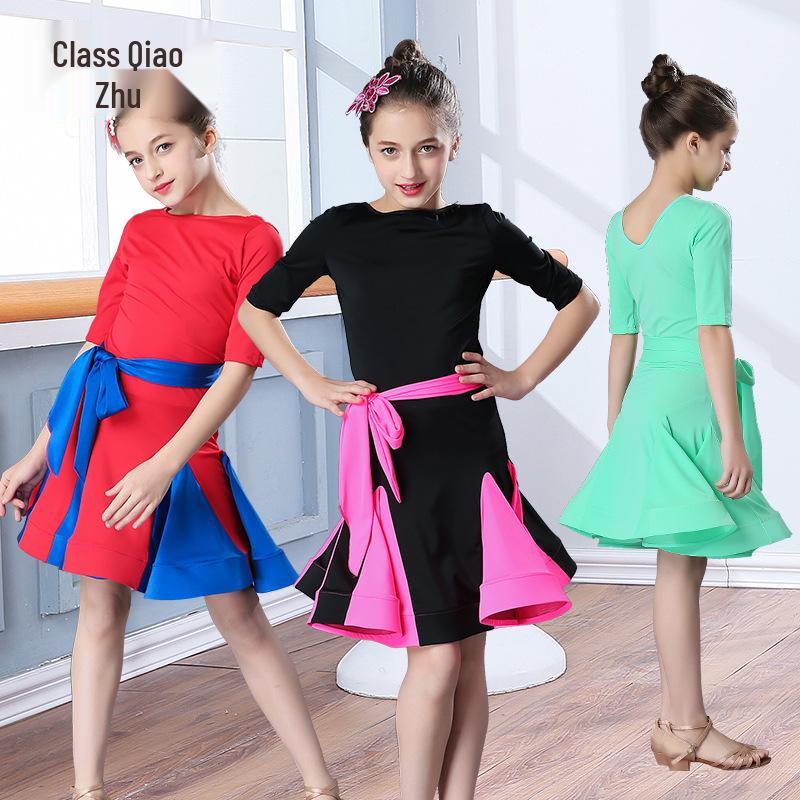 Girls' Short-Sleeve Latin Dance Skirt – Spring/Summer Competition and Practice Costume