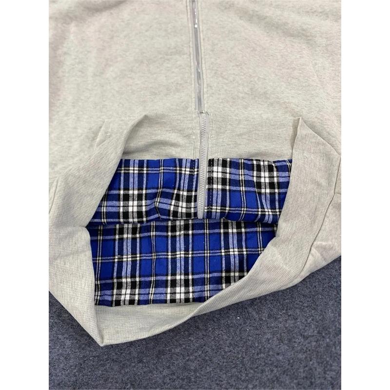 Winter Casual Plaid Hoodie Women's Warm Zip Up Double Sided Sweatshirt Fashion Trendy Loose Hooded