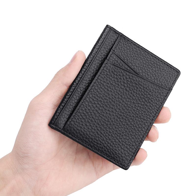 Ultra-Thin Genuine Leather Bifold Wallet with Multiple Card Slots & Litchi Grain