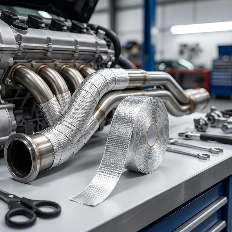 Motorcycle Muffler Thermal Tape Exhaust Band Heat Wrap Fiberglass Heat Shield Insulation with Stainless Ties 5M Aluminum Foil