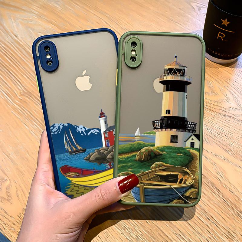 Hand Painted Lighthouse Bird Seagull Phone Case for iphone 17 16 14 11 12 13 15 Pro Max 16 15 14 Plus X XS XR Hard back Covers