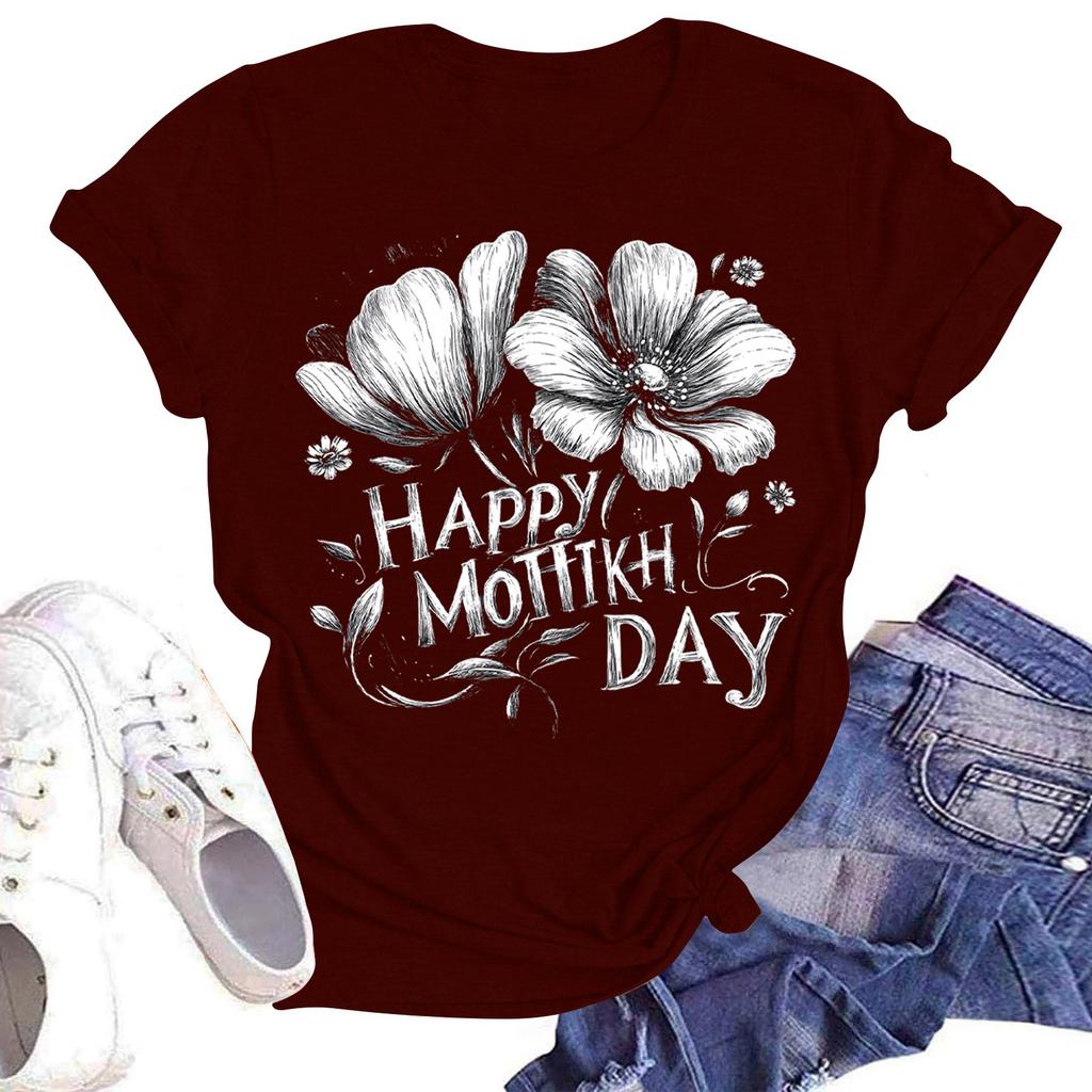Women's Casual Fashion Street Slim Short Sleeve Mother's Day Printed T-Shirt Top