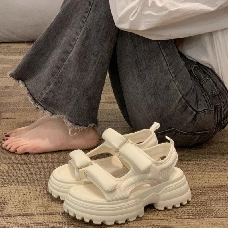 Fashion Women Open Toe Thickening and Increasing Height Sandals Wear Resistant Flat Fashion Non-slip Summer Solid Color Women Sandals