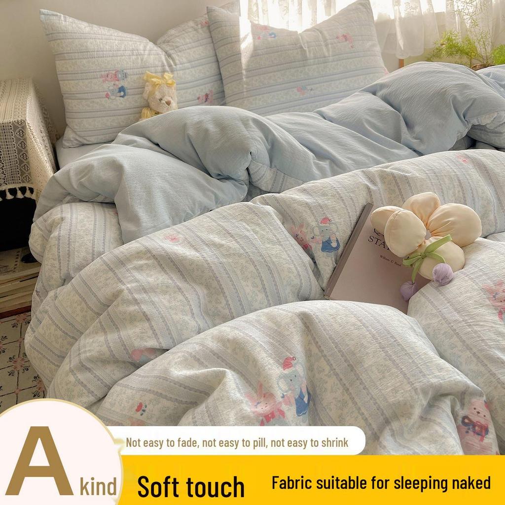 Floral Soft Cloud-Feel Double-Layer Gauze Bedding Set: Machine Washable, Small Student Dormitory Size, 3-Piece