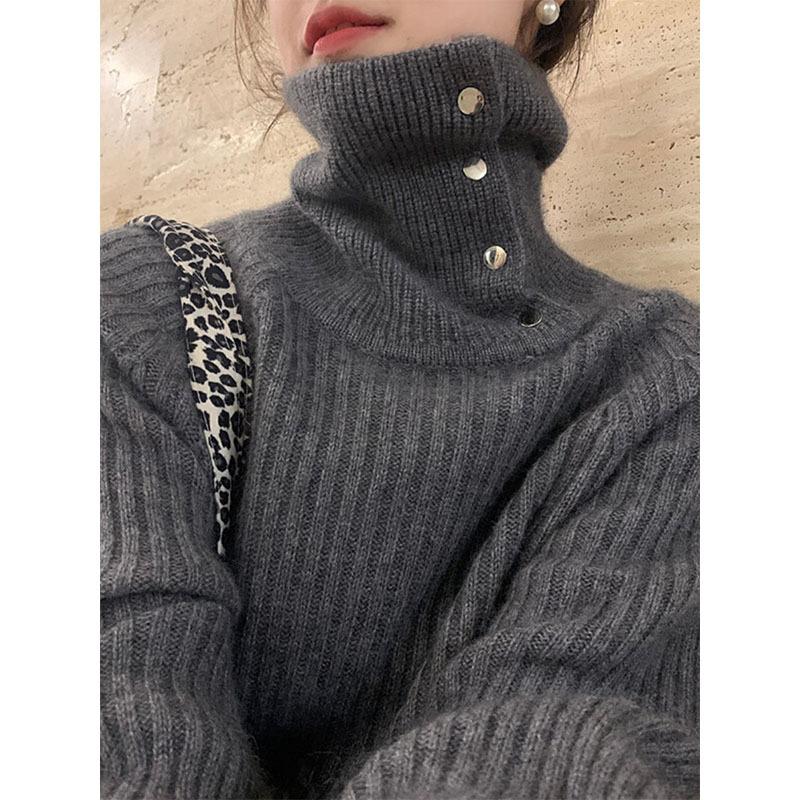 High-necked Two-wear High-end Knitted Sweater Women's Inner Wear Autumn and Winter Design Sense Simple and Versatile Solid Color Bottoming Shirt