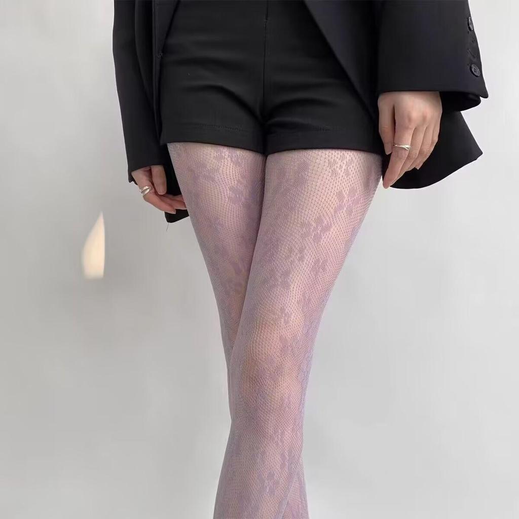 Retro Floral Jacquard Fishnet Stockings, Y2K Black Anti-Snag Stockings for Women