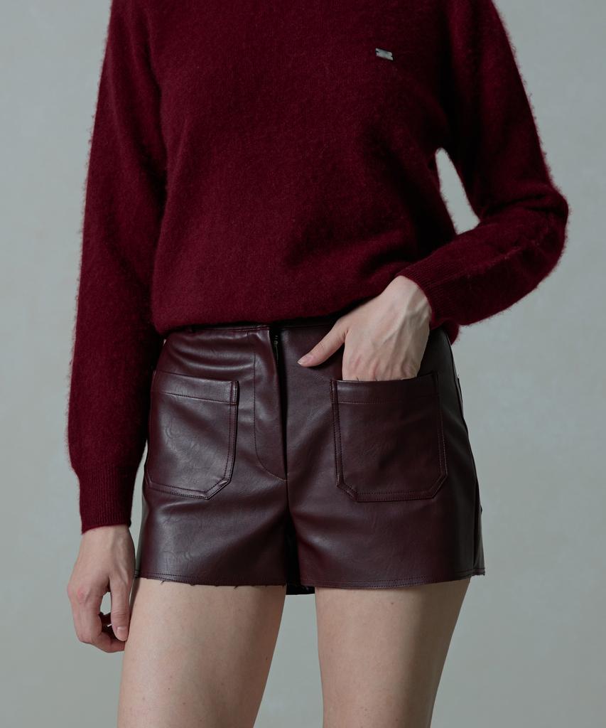 Aheule Le Bas Vintage Vegan Leather Shorts_Wine